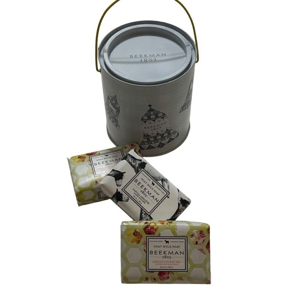 Beekman 1802 Goat Milk Soap set Holiday bucket Vanilla Absolute/ Apricot Honey